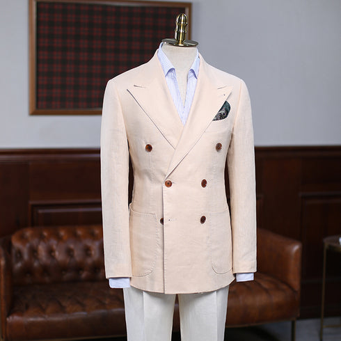 Blue Double-Breasted Linen Suit – Inspired by Classic Men’s Linen Suits Plus Size